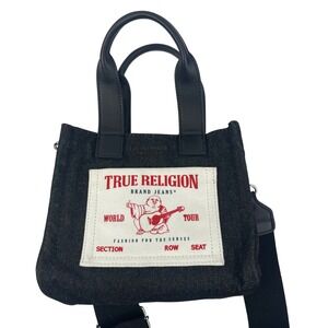 True Religion Mini Tote Travel Bag‎ Logo front, adjustable, black, crossbody